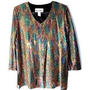 Vtg Another Thyme Sequin Tunic Blouse Multi-color Women's 16 New Years Eve Party